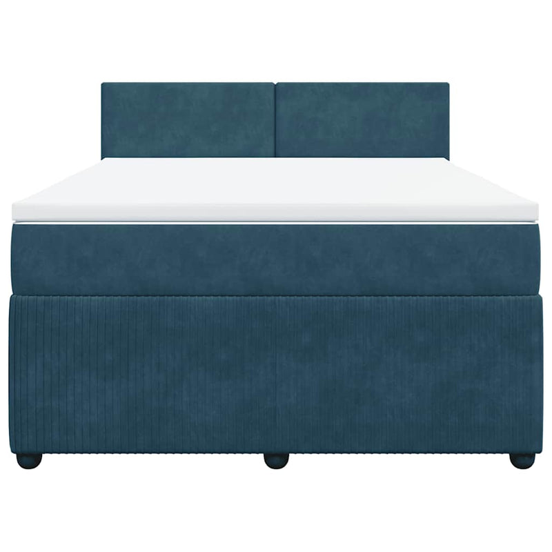 Pat box spring cu saltea, albastru, 140x190 cm, catifea