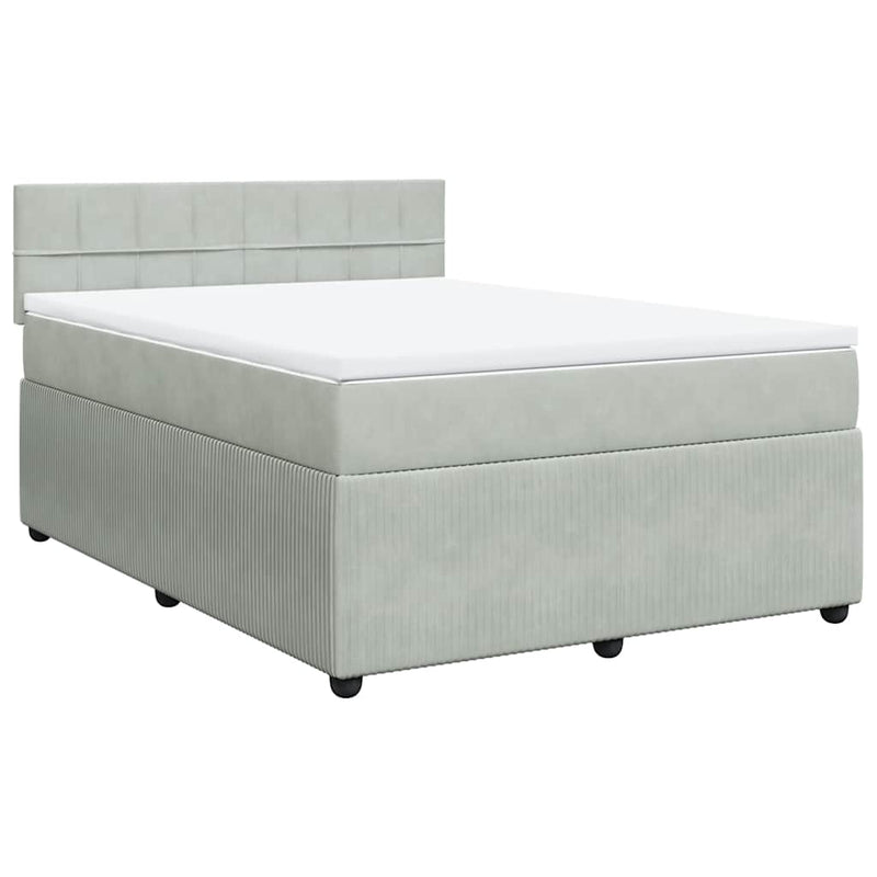 Pat box spring cu saltea, gri deschis, 140x190 cm, catifea
