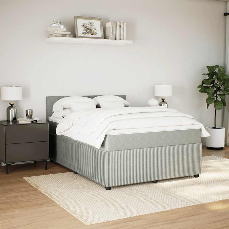 Pat box spring cu saltea, gri deschis, 140x190 cm, catifea