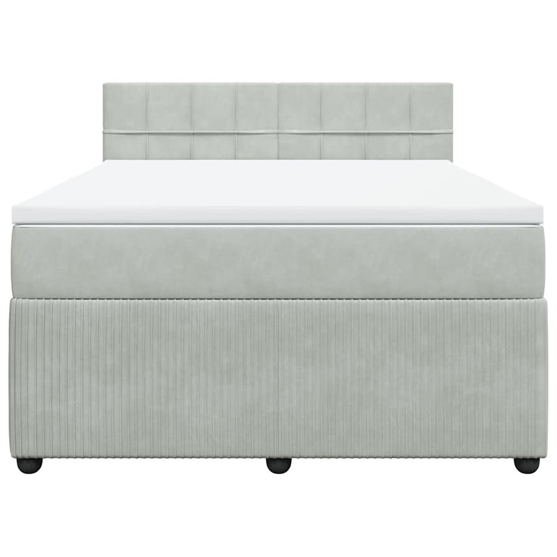 Pat box spring cu saltea, gri deschis, 140x190 cm, catifea