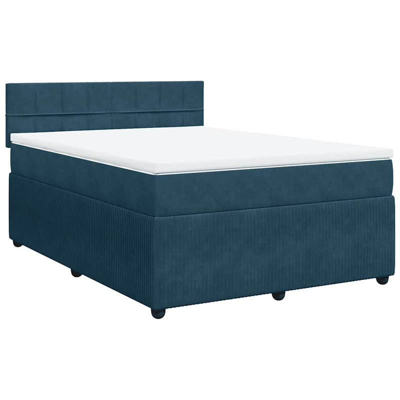 Pat box spring cu saltea, albastru, 140x190 cm, catifea