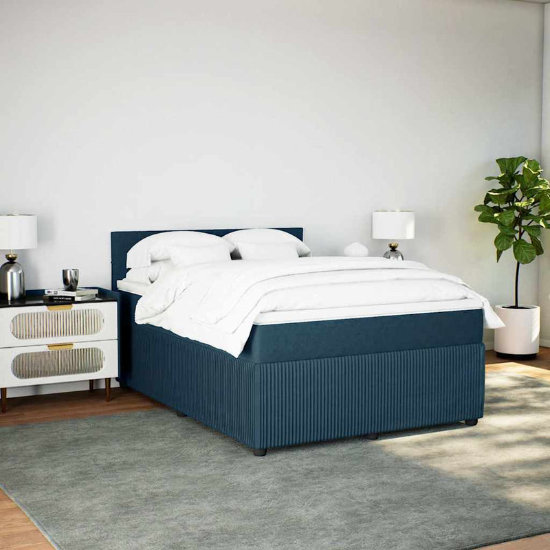 Pat box spring cu saltea, albastru, 140x190 cm, catifea