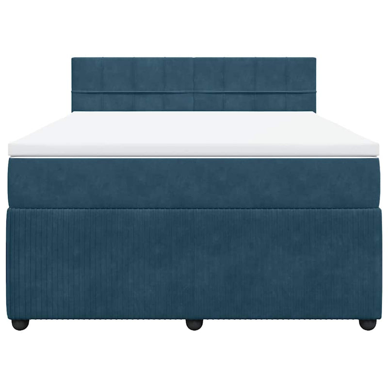 Pat box spring cu saltea, albastru, 140x190 cm, catifea