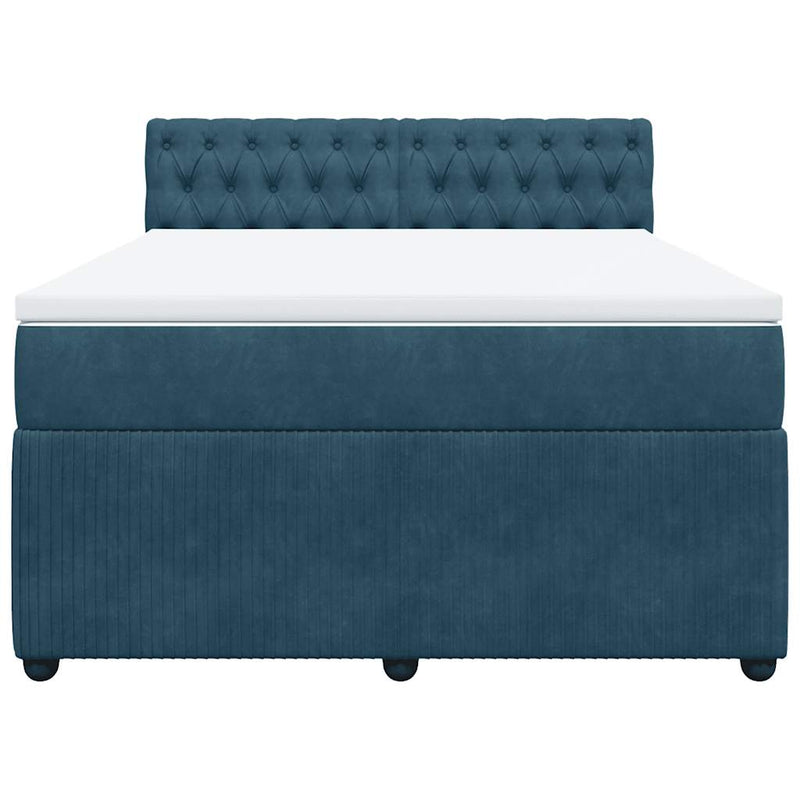 Pat box spring cu saltea, albastru, 140x190 cm, catifea