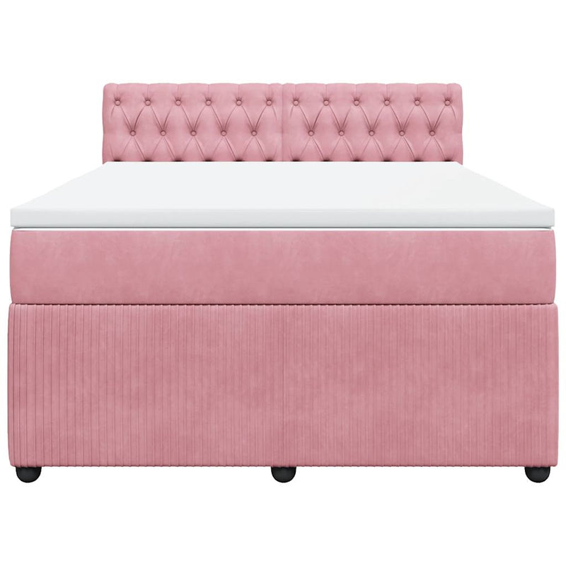 Pat box spring cu saltea, roz, 140x190 cm, catifea