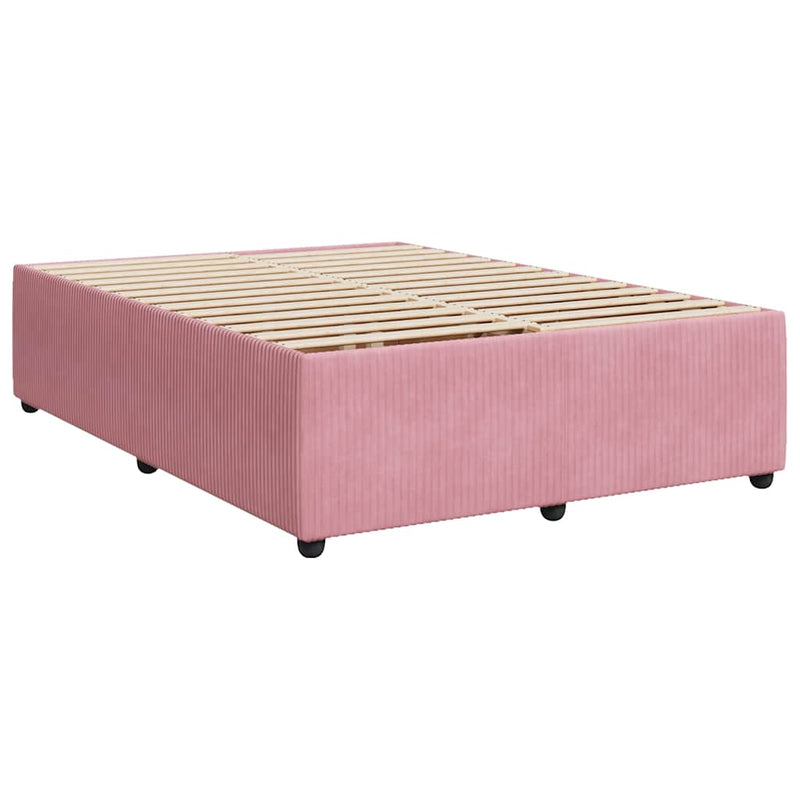 Pat box spring cu saltea, roz, 140x190 cm, catifea