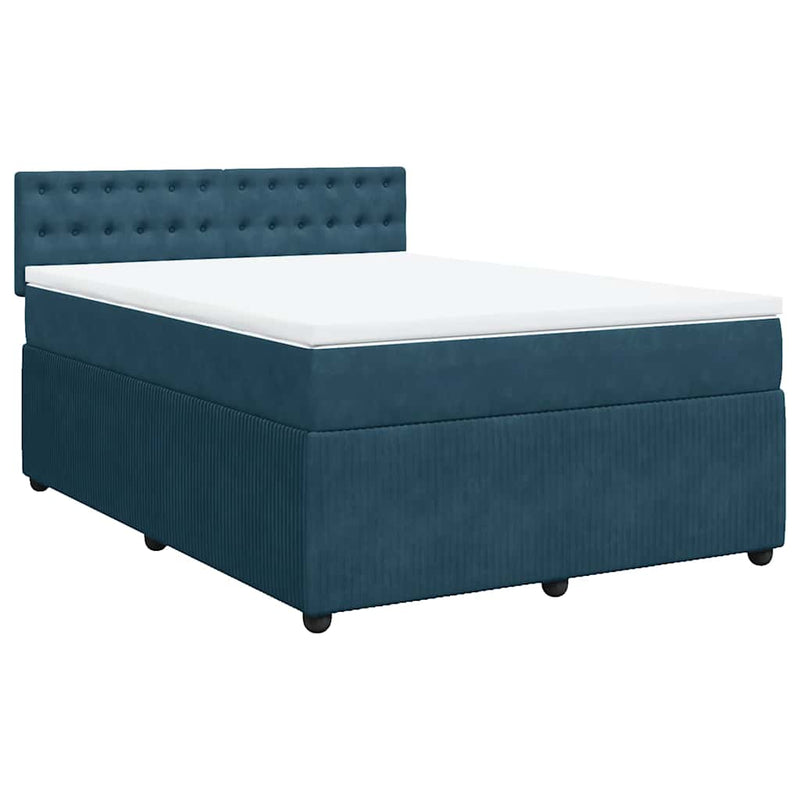 Pat box spring cu saltea, albastru, 140x190 cm, catifea