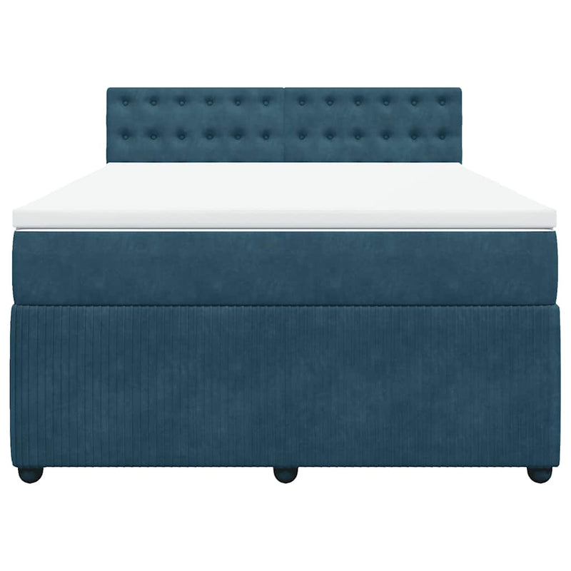 Pat box spring cu saltea, albastru, 140x190 cm, catifea