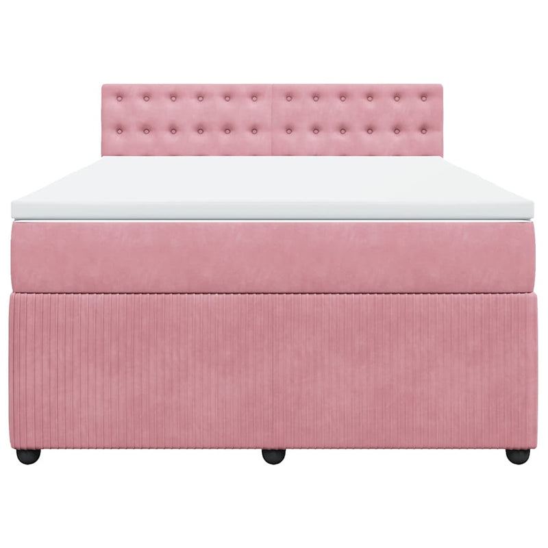 Pat box spring cu saltea, roz, 140x190 cm, catifea