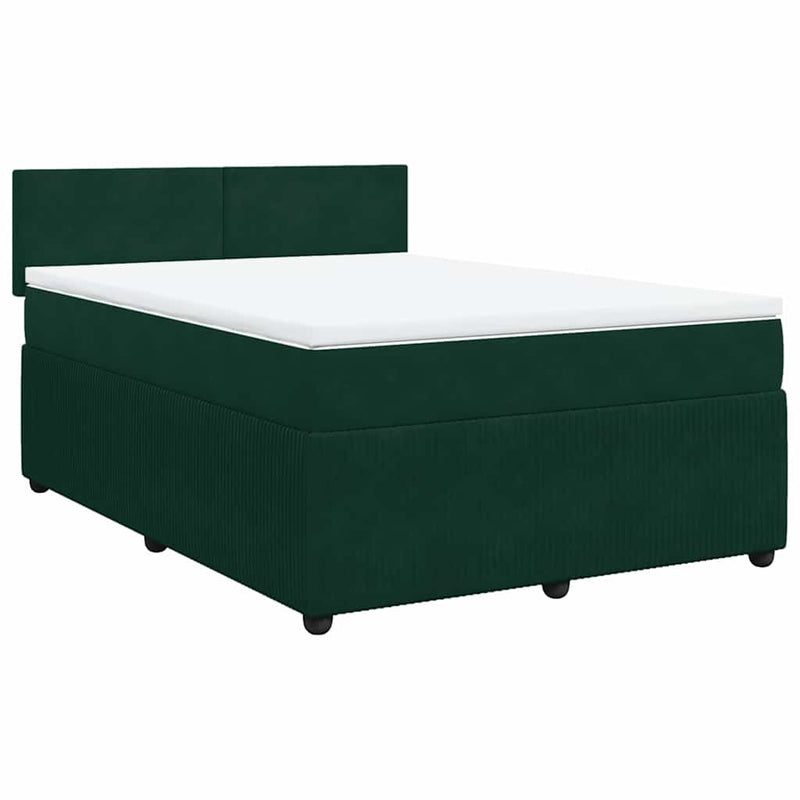 Pat box spring cu saltea, verde închis, 140x200 cm, catifea