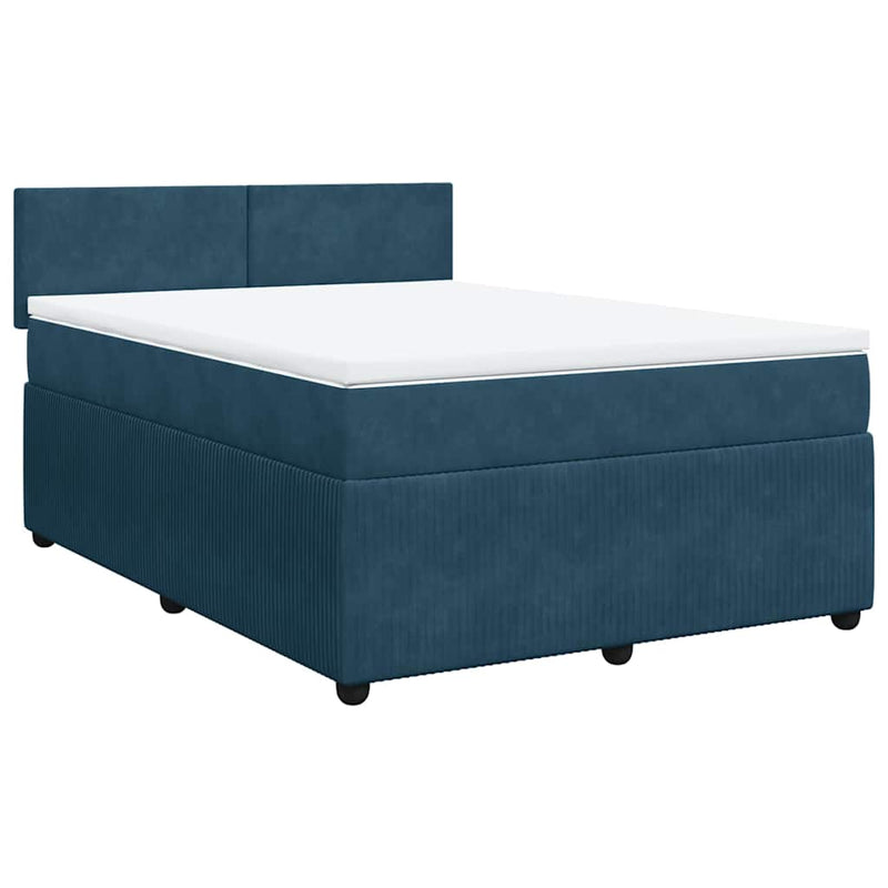 Pat box spring cu saltea, albastru, 140x200 cm, catifea