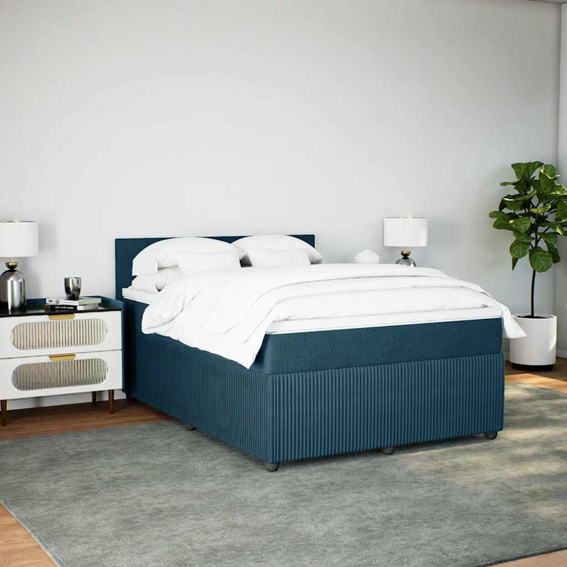 Pat box spring cu saltea, albastru, 140x200 cm, catifea