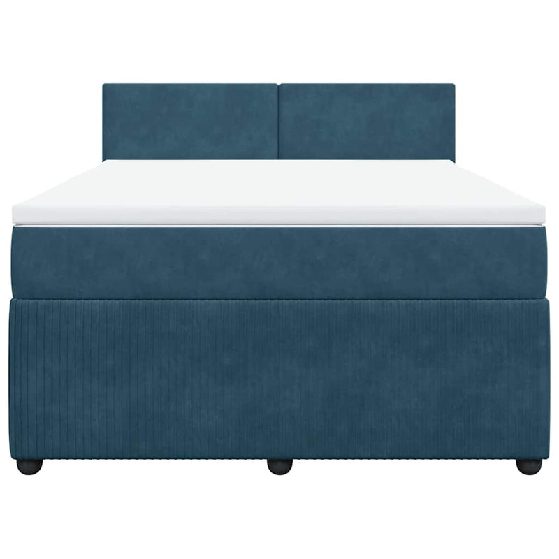 Pat box spring cu saltea, albastru, 140x200 cm, catifea