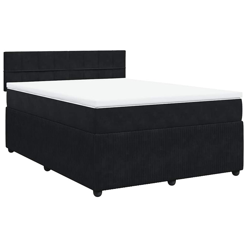 Pat box spring cu saltea, negru, 140x200 cm, catifea