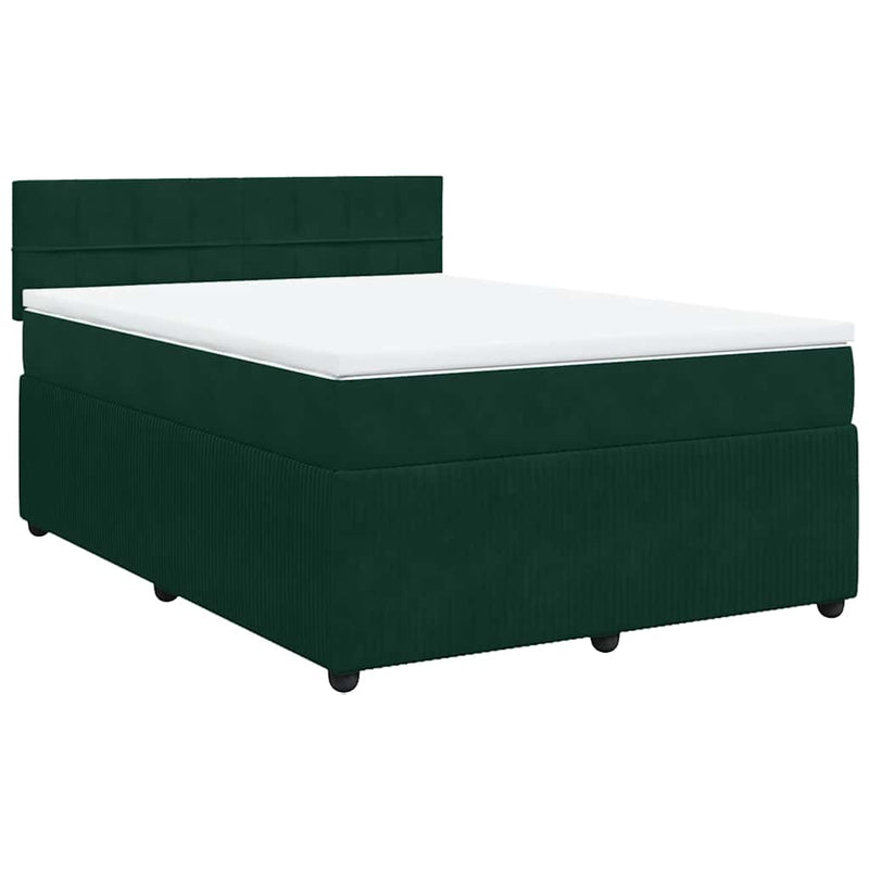 Pat box spring cu saltea, verde închis, 140x200 cm, catifea