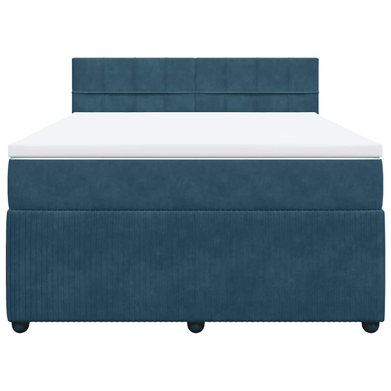 Pat box spring cu saltea, albastru, 140x200 cm, catifea