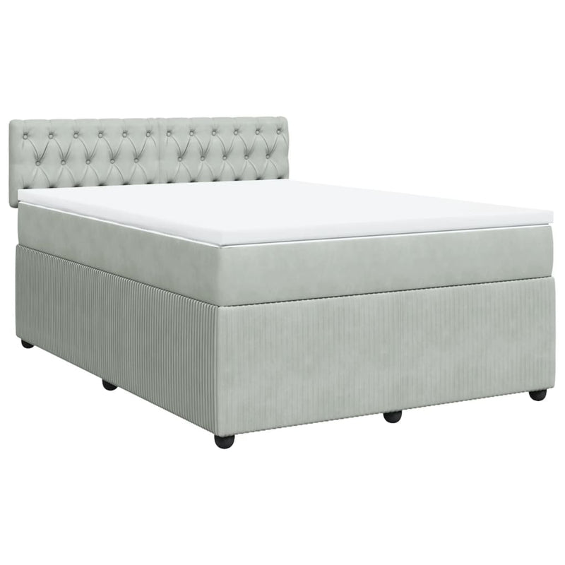 Pat box spring cu saltea, gri deschis, 140x200 cm, catifea