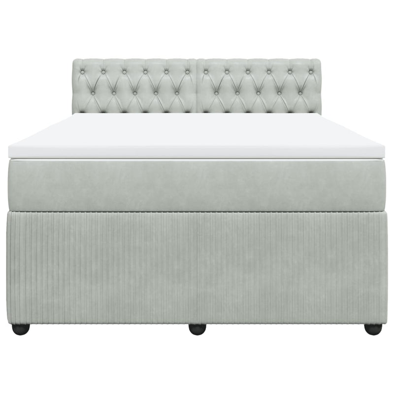 Pat box spring cu saltea, gri deschis, 140x200 cm, catifea