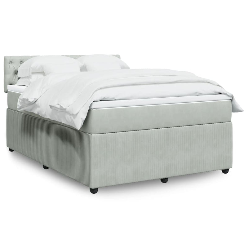 Pat box spring cu saltea, gri deschis, 140x200 cm, catifea