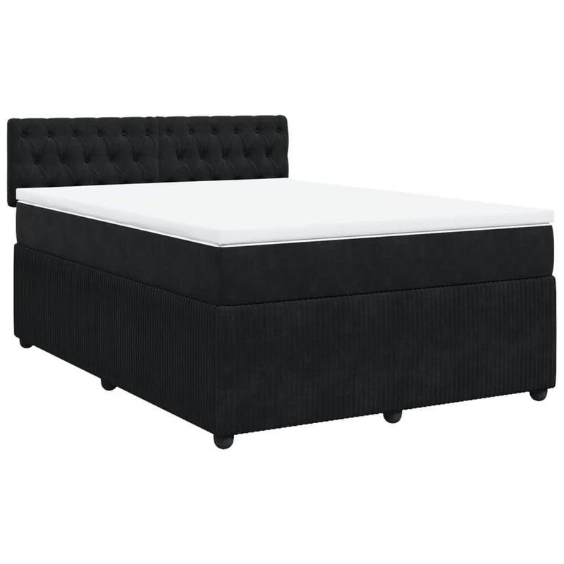 Pat box spring cu saltea, negru, 140x200 cm, catifea