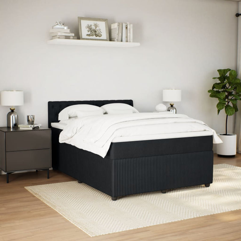 Pat box spring cu saltea, negru, 140x200 cm, catifea