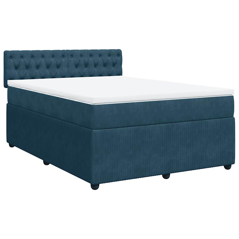 Pat box spring cu saltea, albastru, 140x200 cm, catifea