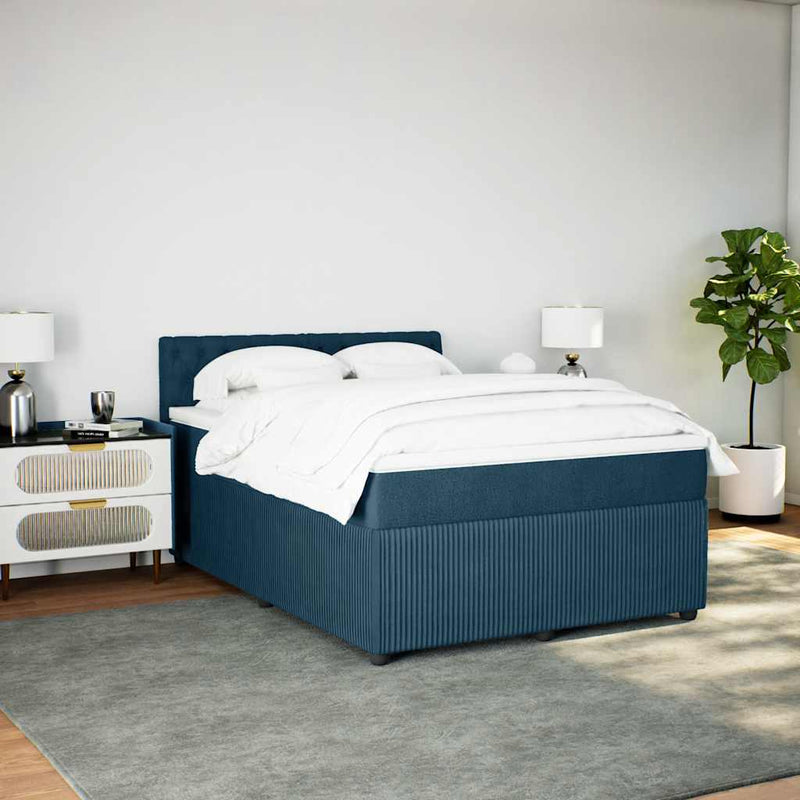 Pat box spring cu saltea, albastru, 140x200 cm, catifea