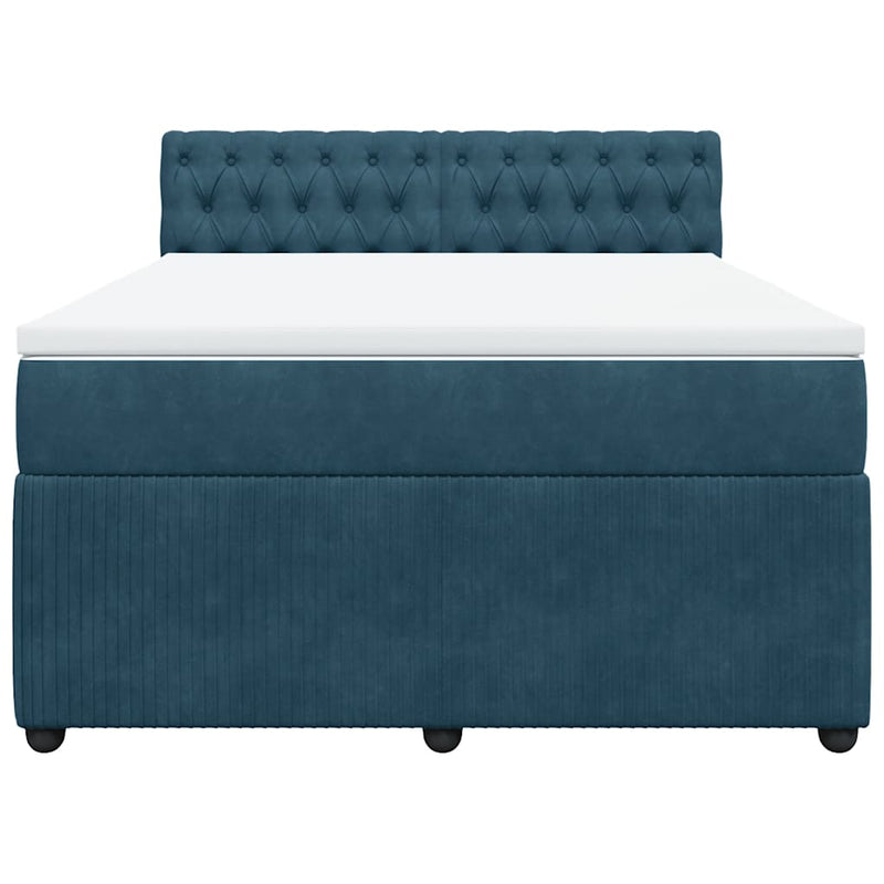 Pat box spring cu saltea, albastru, 140x200 cm, catifea