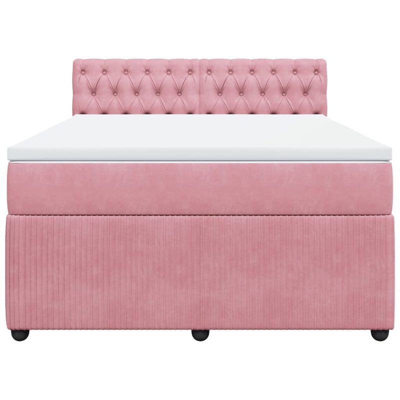 Pat box spring cu saltea, roz, 140x200 cm, catifea