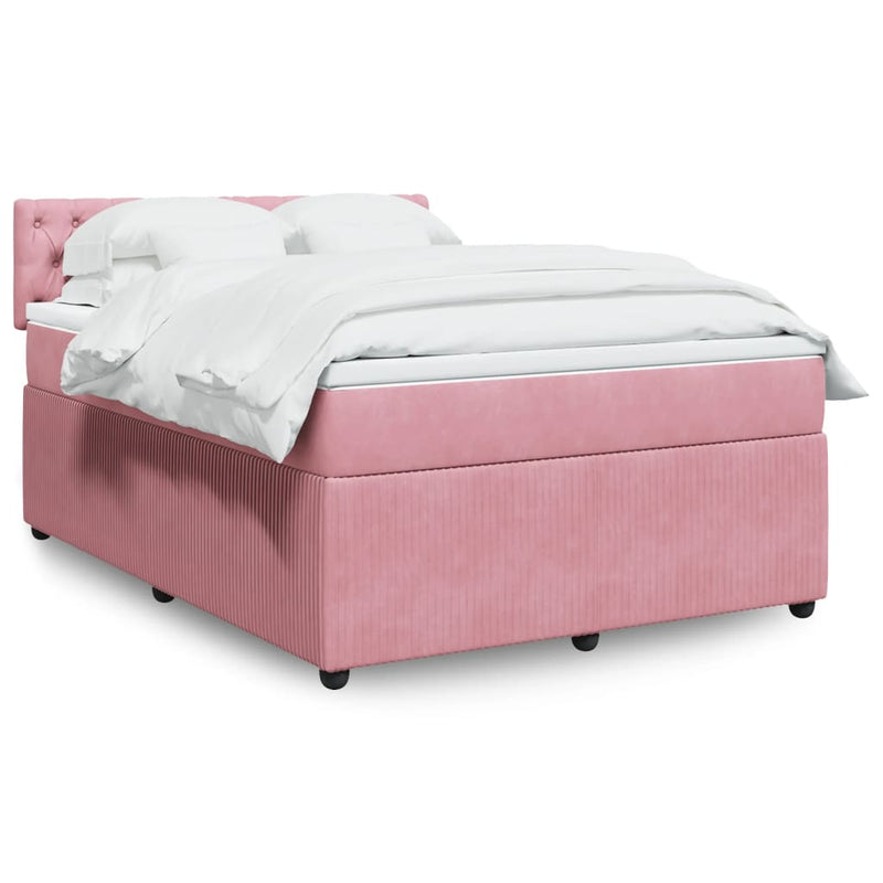 Pat box spring cu saltea, roz, 140x200 cm, catifea