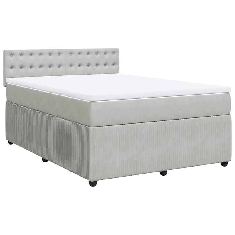 Pat box spring cu saltea, gri deschis, 140x200 cm, catifea
