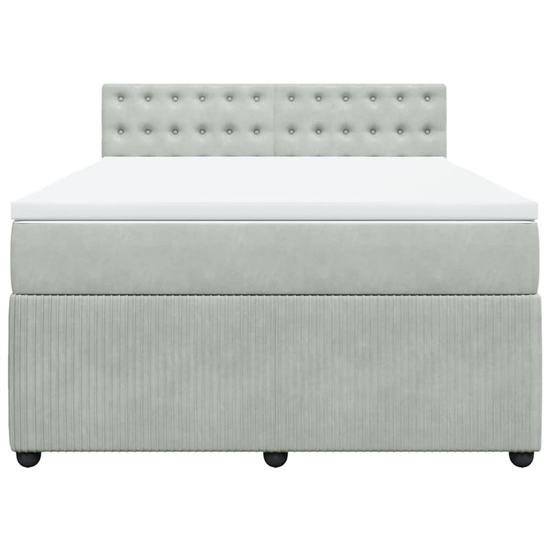 Pat box spring cu saltea, gri deschis, 140x200 cm, catifea