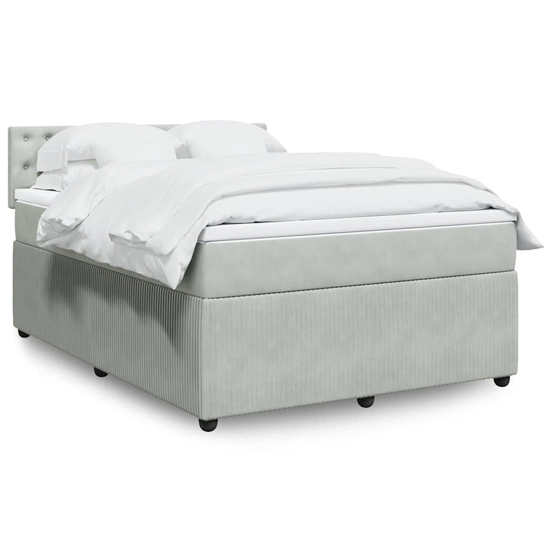 Pat box spring cu saltea, gri deschis, 140x200 cm, catifea