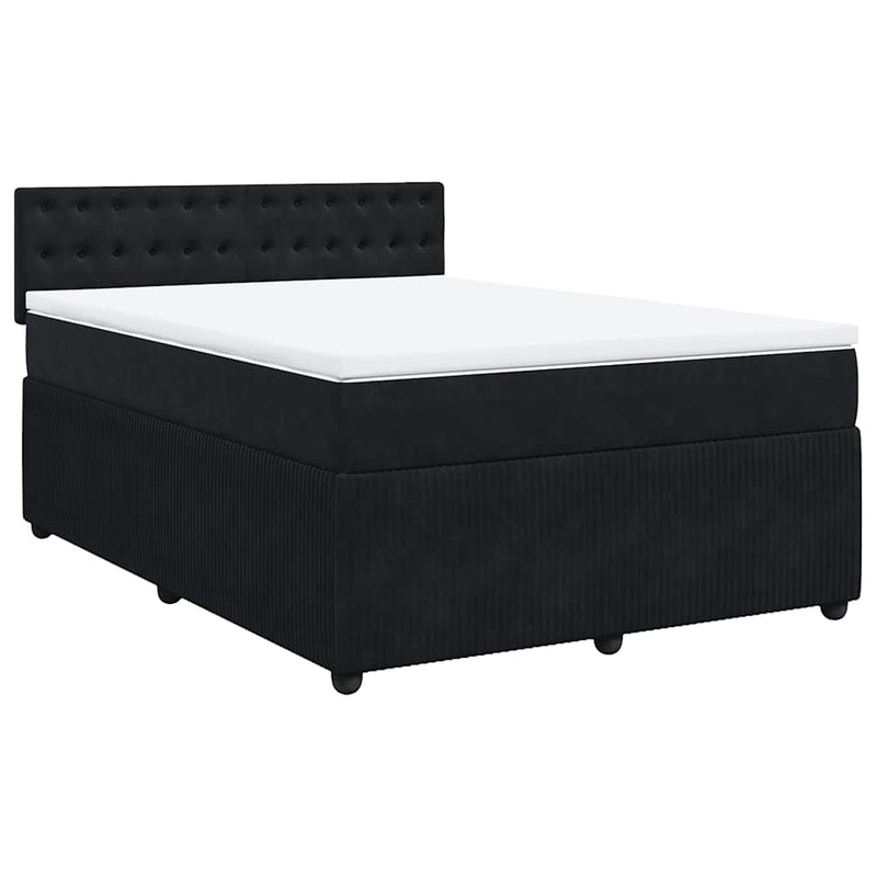 Pat box spring cu saltea, negru, 140x200 cm, catifea