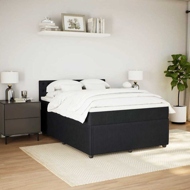 Pat box spring cu saltea, negru, 140x200 cm, catifea