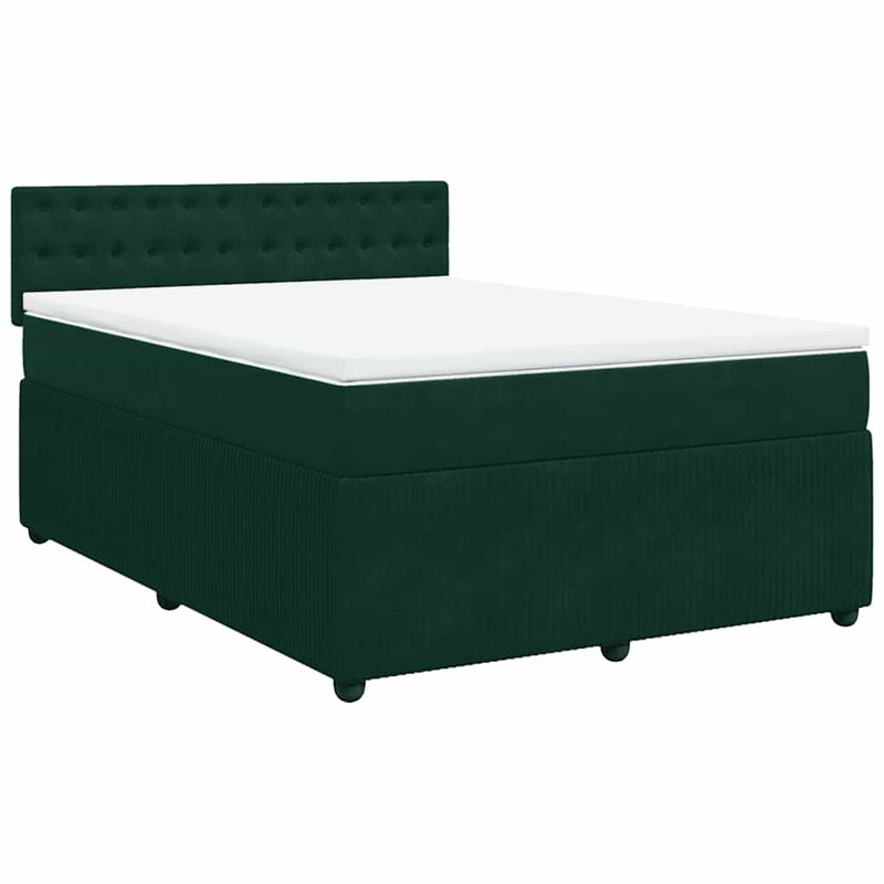 Pat box spring cu saltea, verde închis, 140x200 cm, catifea