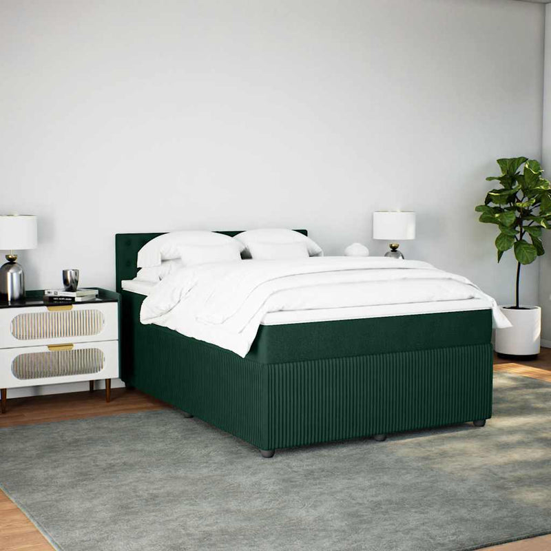 Pat box spring cu saltea, verde închis, 140x200 cm, catifea