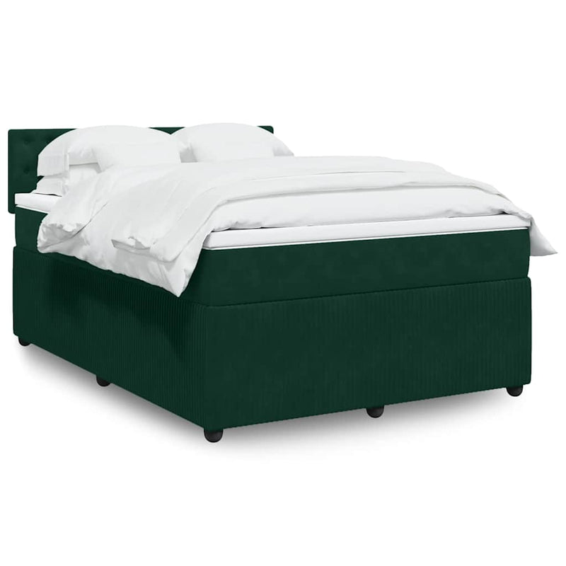 Pat box spring cu saltea, verde închis, 140x200 cm, catifea
