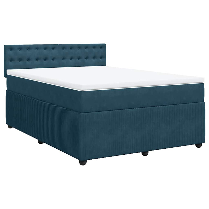Pat box spring cu saltea, albastru, 140x200 cm, catifea
