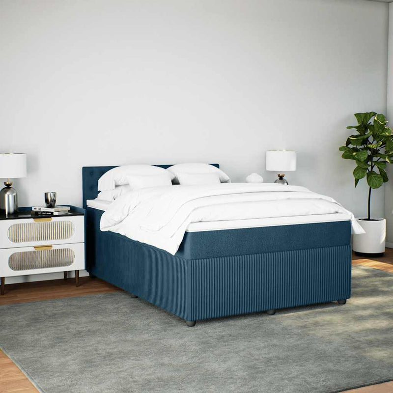 Pat box spring cu saltea, albastru, 140x200 cm, catifea