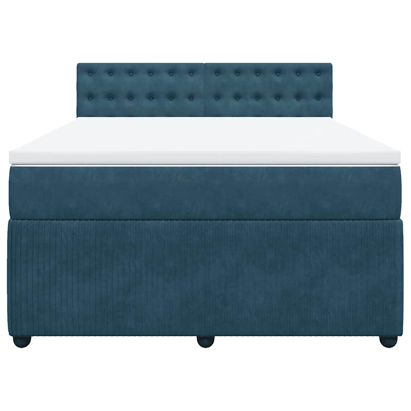 Pat box spring cu saltea, albastru, 140x200 cm, catifea