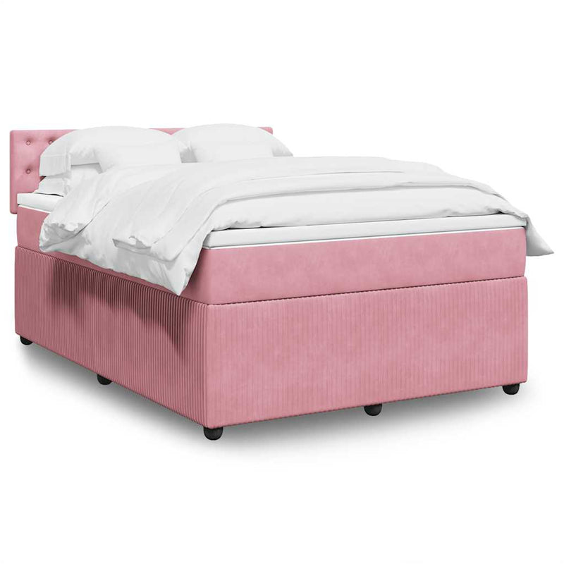 Pat box spring cu saltea, roz, 140x200 cm, catifea