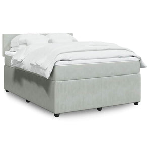 Pat box spring cu saltea, gri deschis, 160x200 cm, catifea