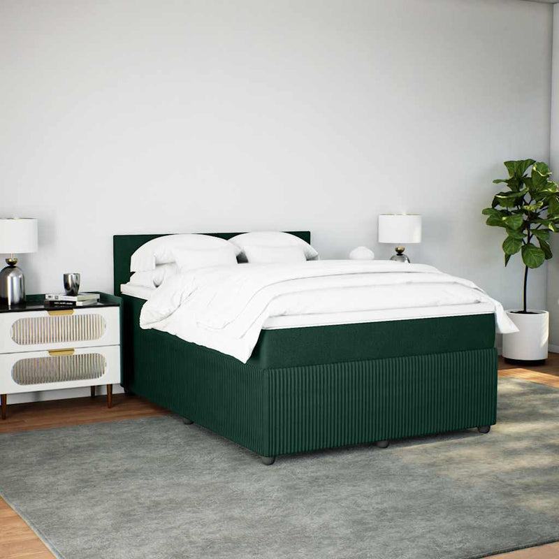 Pat box spring cu saltea, verde închis, 160x200 cm, catifea