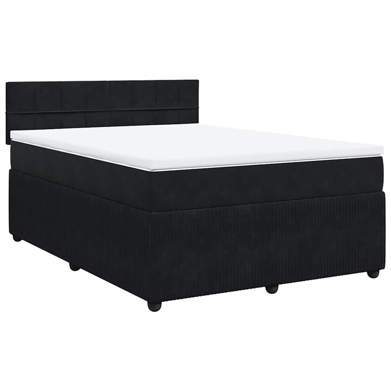 Pat box spring cu saltea, negru, 160x200 cm, catifea