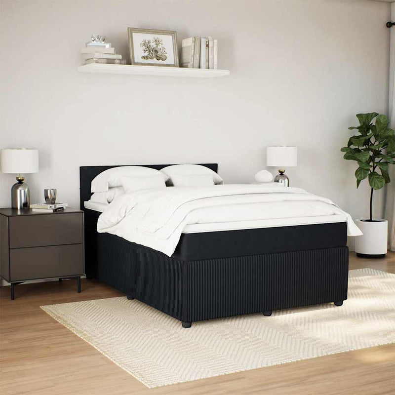 Pat box spring cu saltea, negru, 160x200 cm, catifea