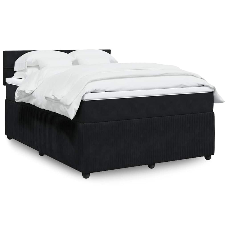 Pat box spring cu saltea, negru, 160x200 cm, catifea