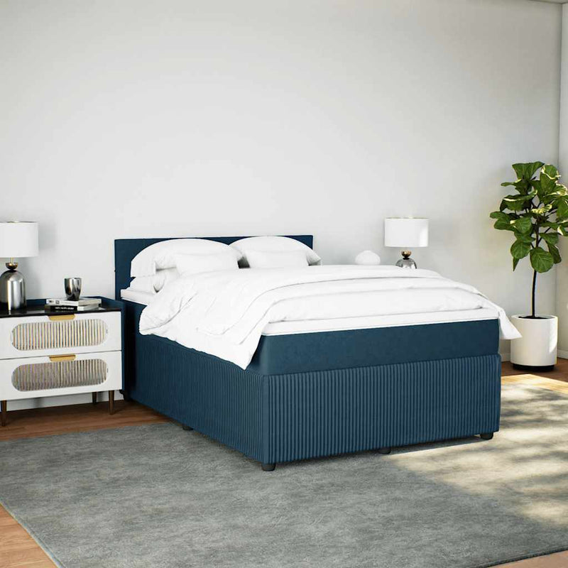Pat box spring cu saltea, albastru, 160x200 cm, catifea