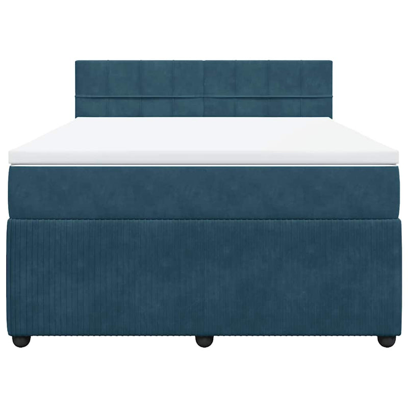 Pat box spring cu saltea, albastru, 160x200 cm, catifea