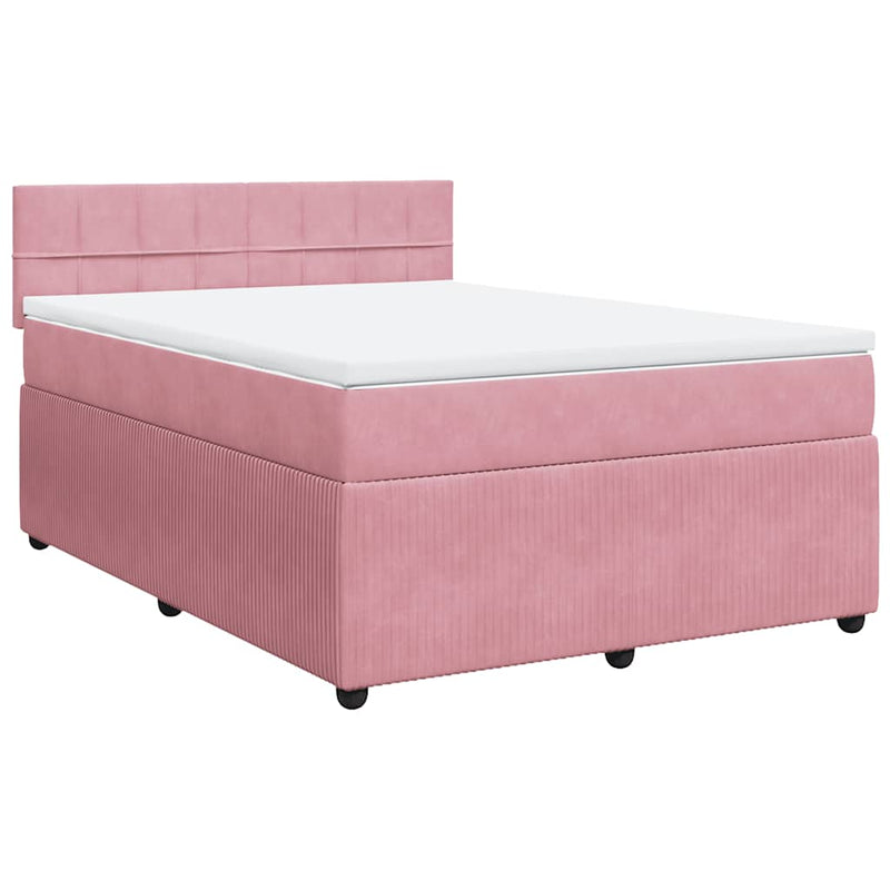 Pat box spring cu saltea, roz, 160x200 cm, catifea